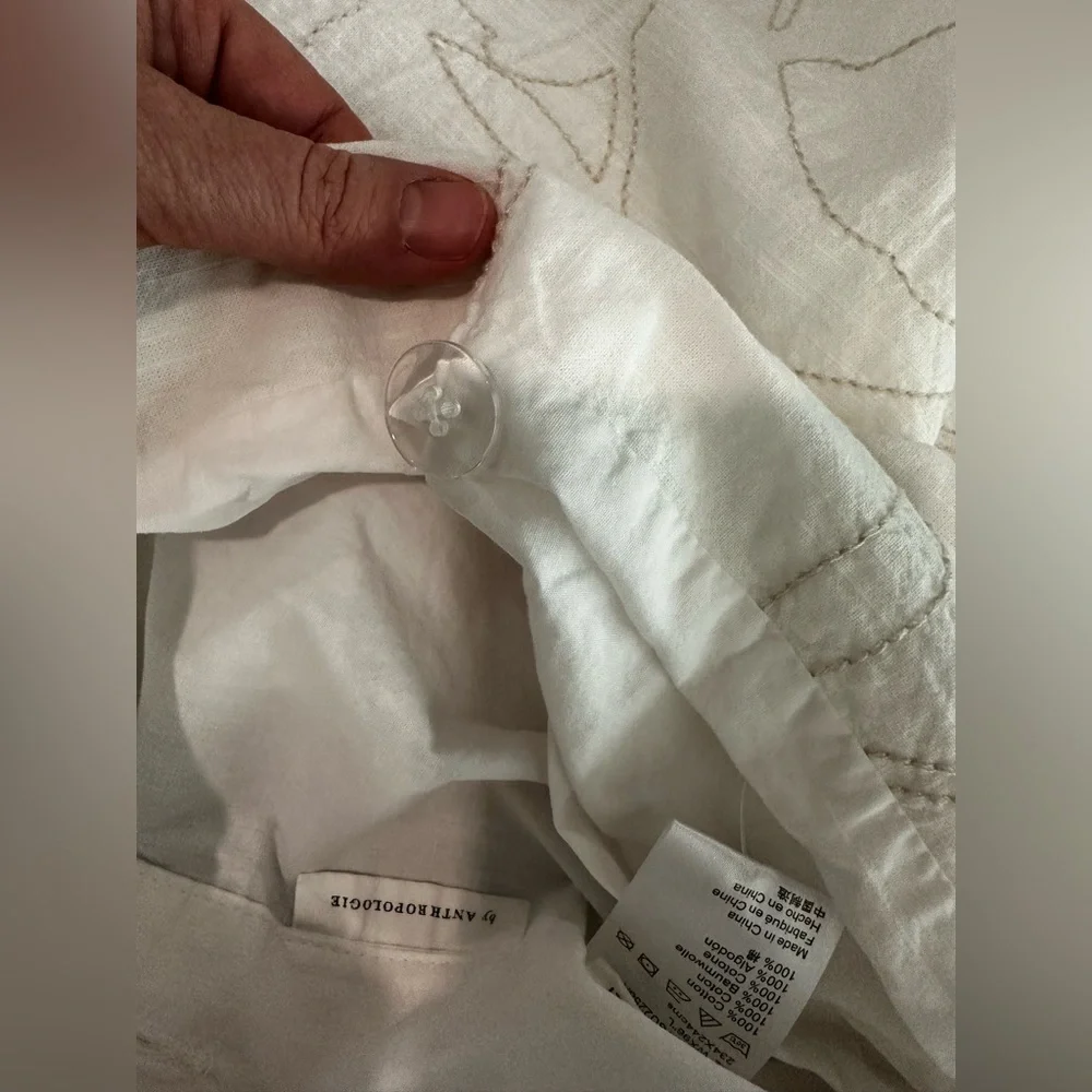 Anthropologie Embroidered Floral Cream Duvet Buttons DVTSU2258A Queen 2